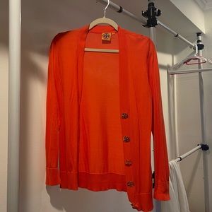 Tory Burch Orange Cardigan Gold Buttons Small